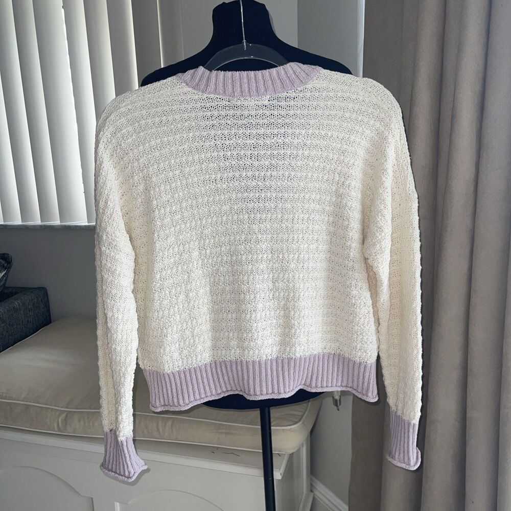 Madewell Oversized Crop  Cardigan Sweater  XS Cream Pale Lilac - Picture 5 of 9